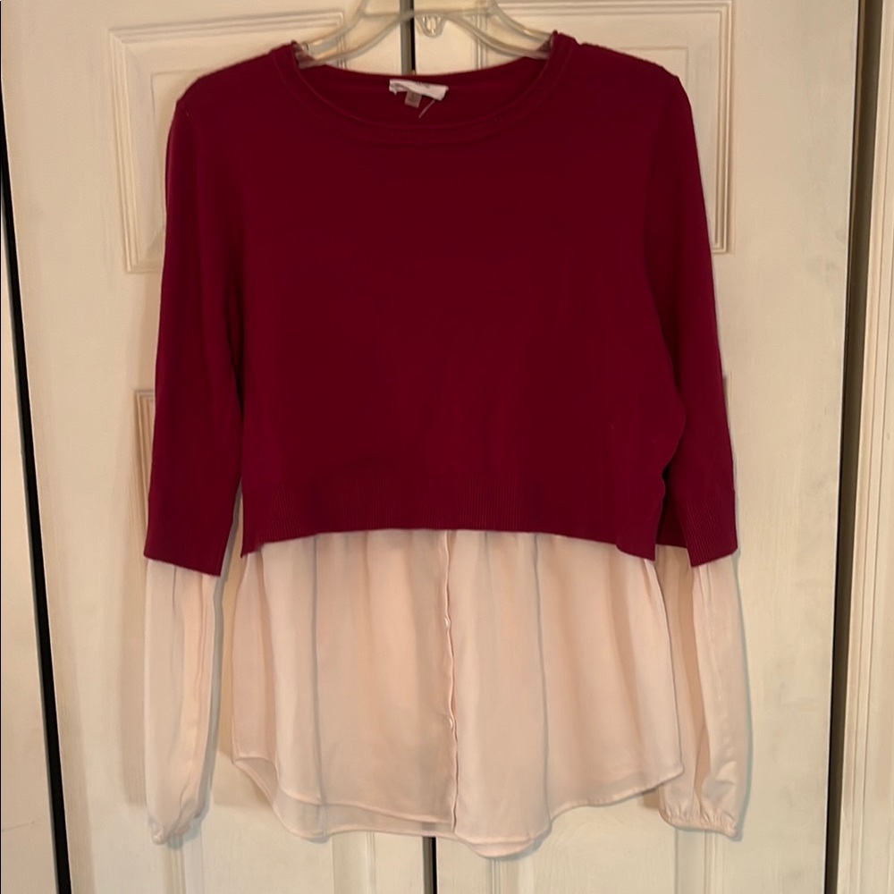 Women's Pink and White Button Down Layered Top